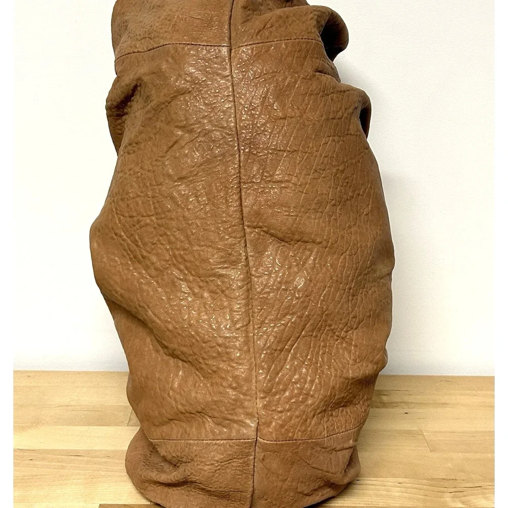 Vtg Y2k Juicy Couture Brown Leather Bag Slouchy Hobo Chunky Gold Chain Boho